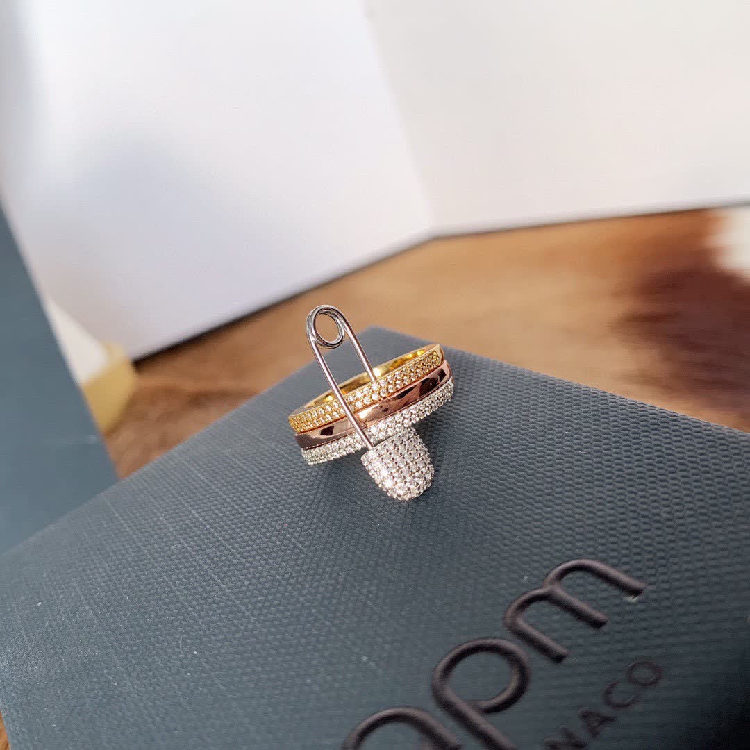 APM Monaco Luxury Diamond Ring Set with Safety Pin Charm